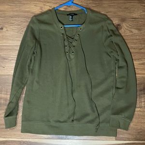 Green, lace up sweater